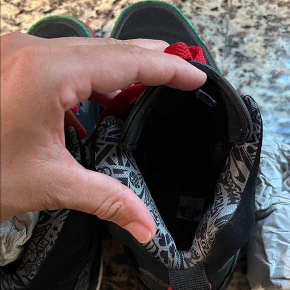 Jordan Kids Black and Red Sneakers with Green Accents - Picture 6 of 7